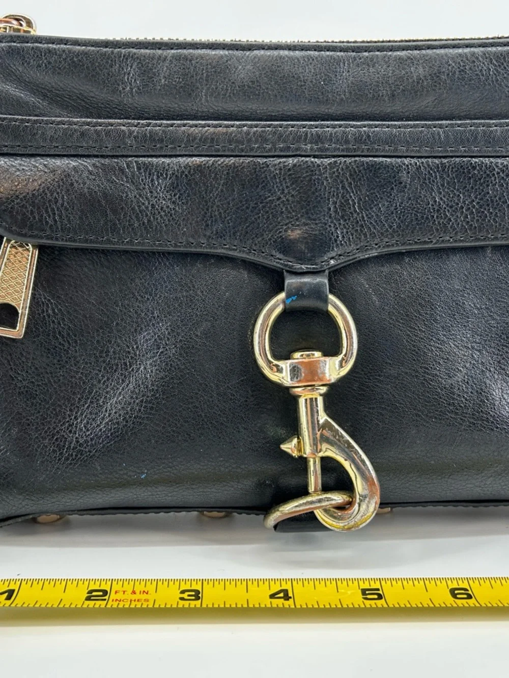 Rebecca Minkoff Black Leather Crossbody with Gold Chain Strap
